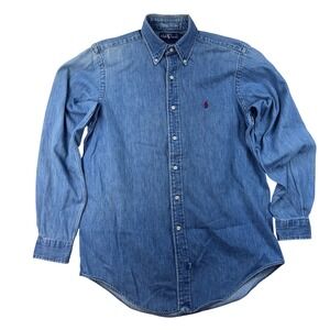 Ralph Lauren Mens Medium Denim Long Sleeve Button Down Distressed Worn-In